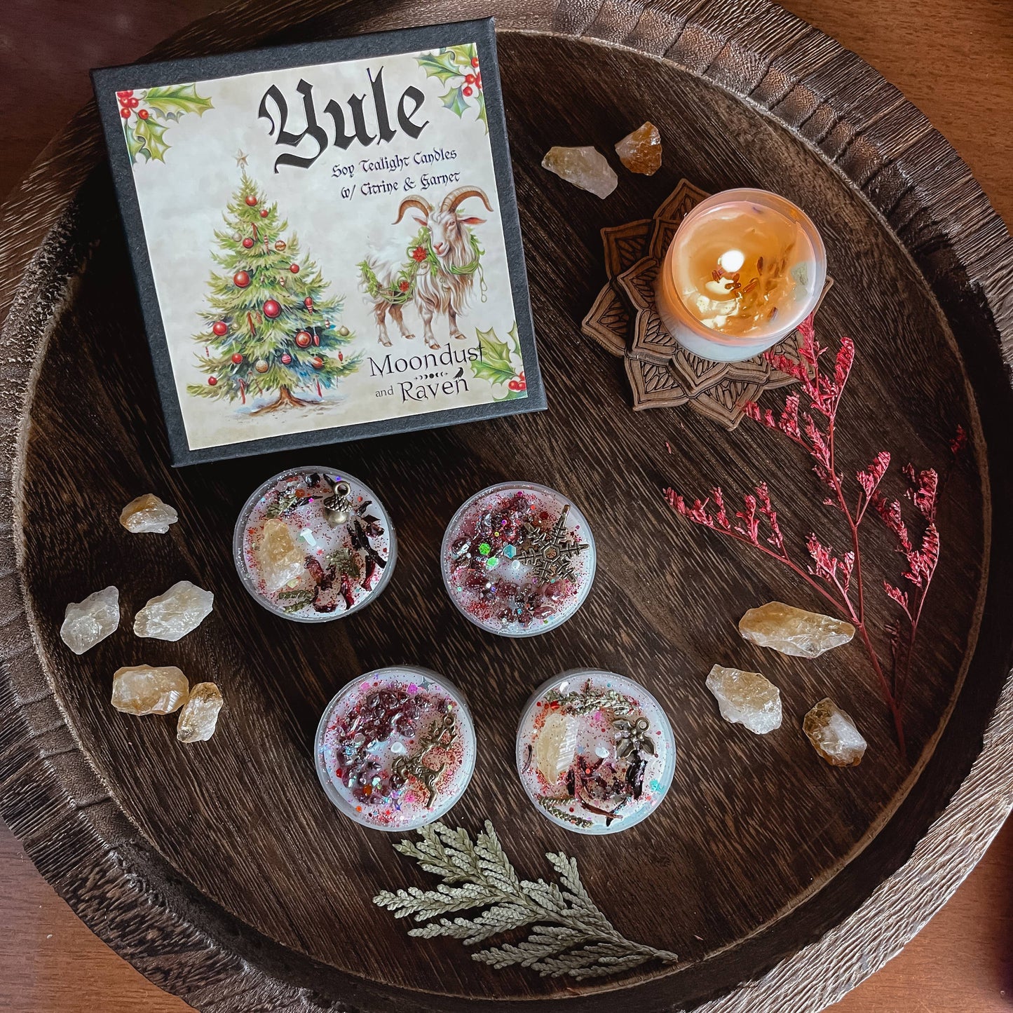 Yule Tealight Unscented Crystal Candles (Yuletide, Winter Solstice)
