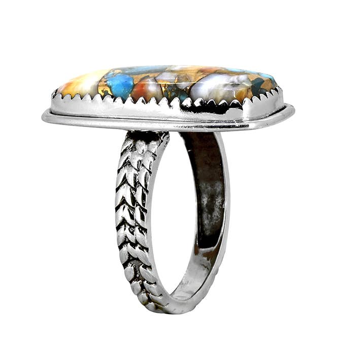 Oyster Copper Turquoise 925 Sterling Silver Statement Ring Size 6