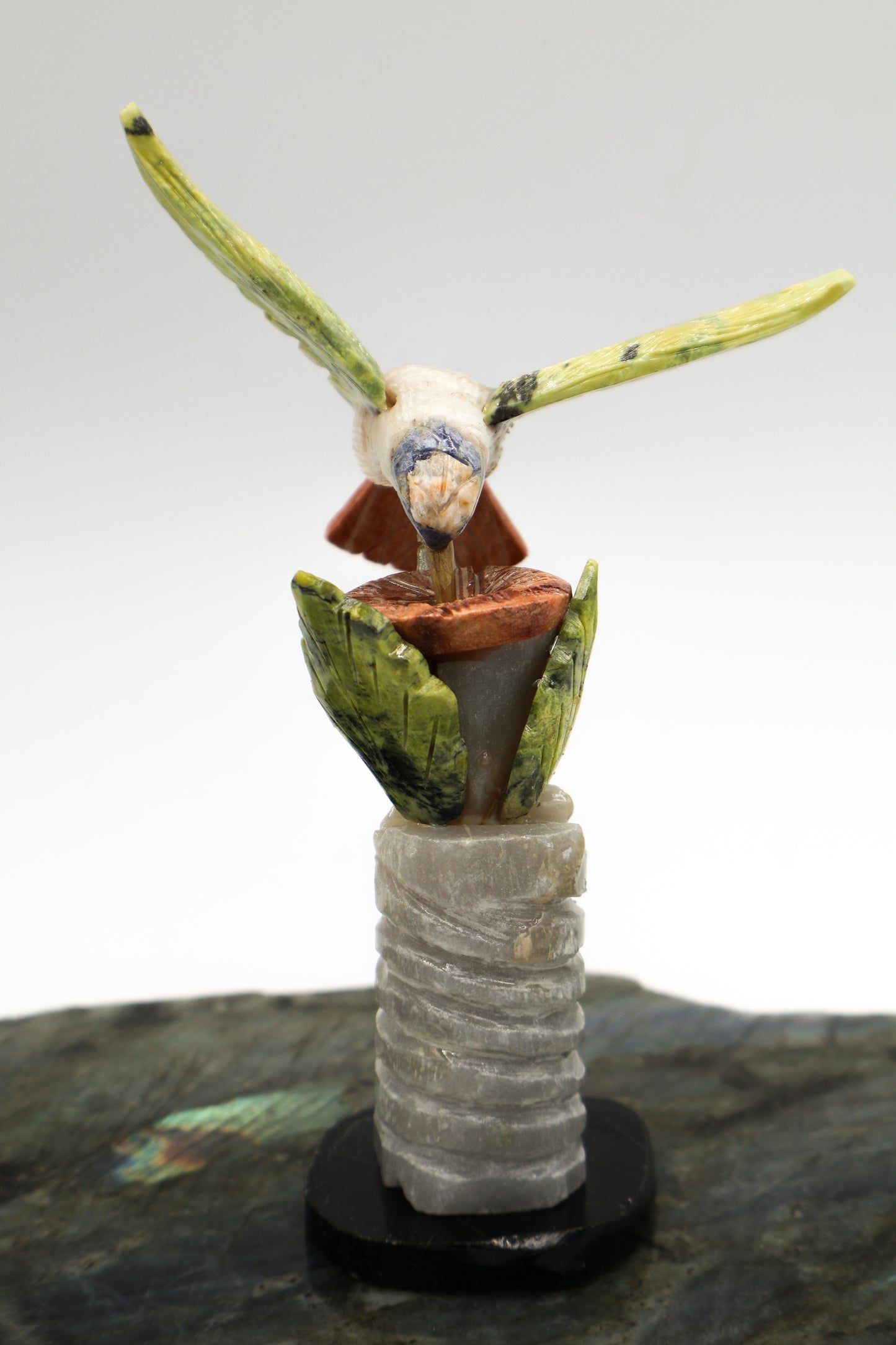 Carved Gemstone Hummingbird (two pieces)
