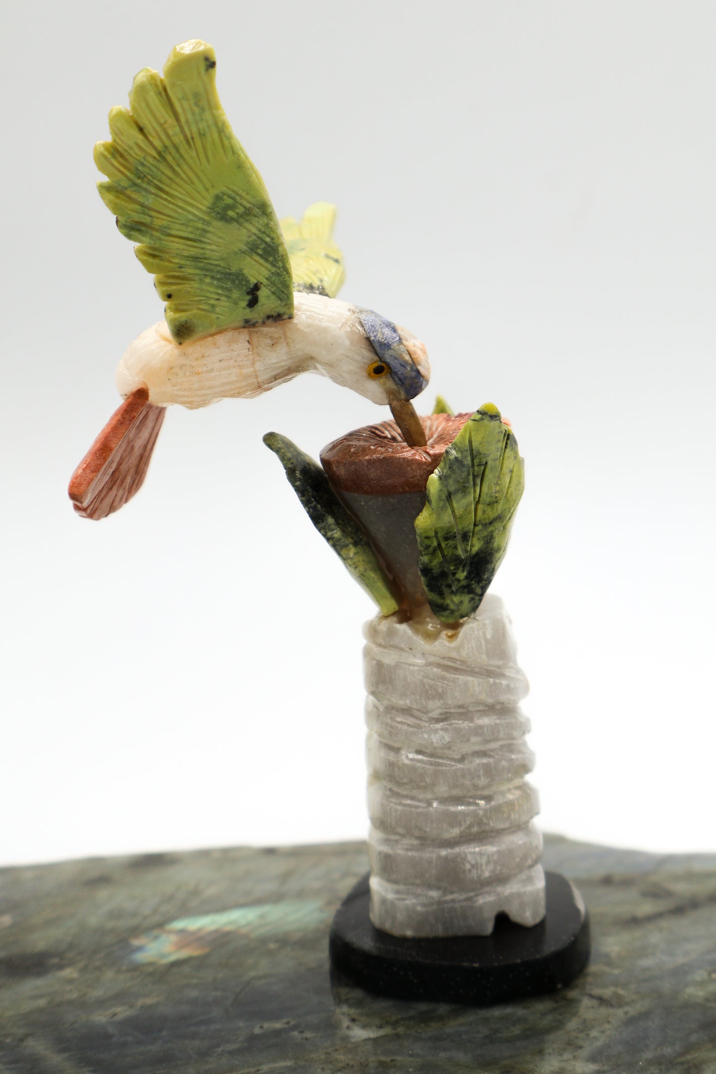 Carved Gemstone Hummingbird (two pieces)