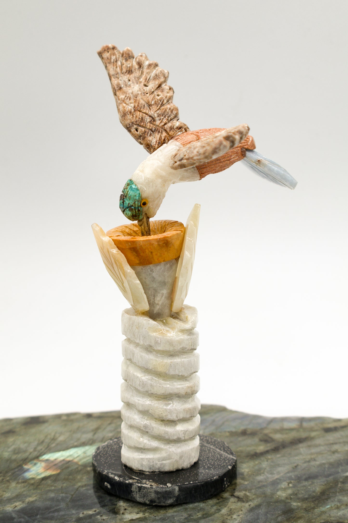 Carved Gemstone Hummingbird (two pieces)