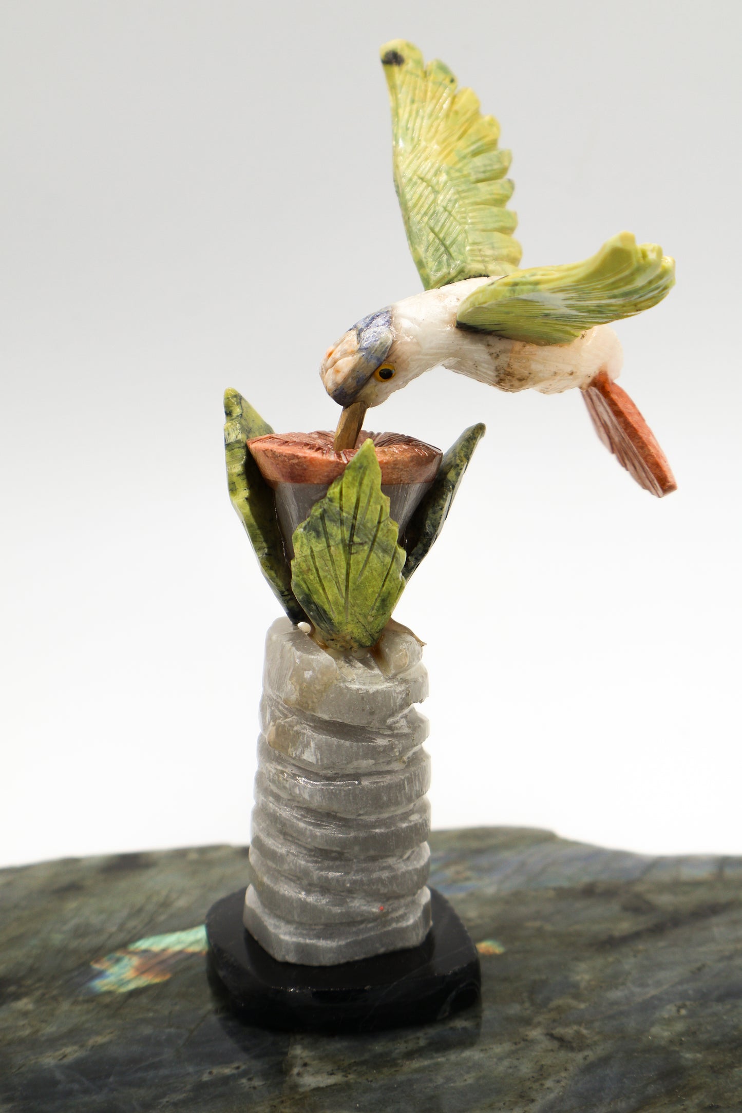 Carved Gemstone Hummingbird (two pieces)