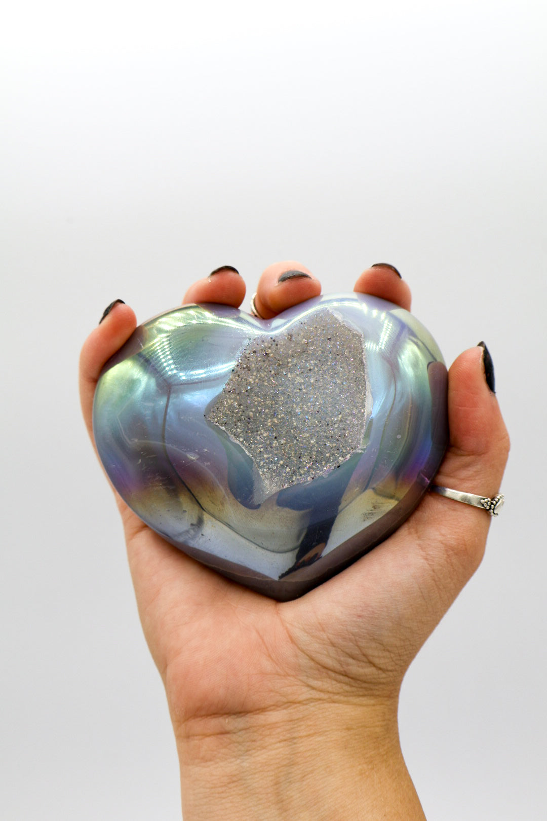 Rainbow Aura Amethsyt Geode Heart