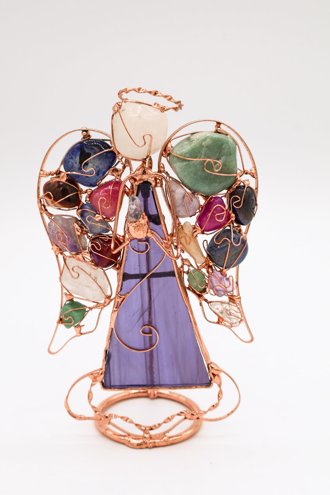 Angel Praying Copper Wire Sculpture With Assorted Gemstones (Large)