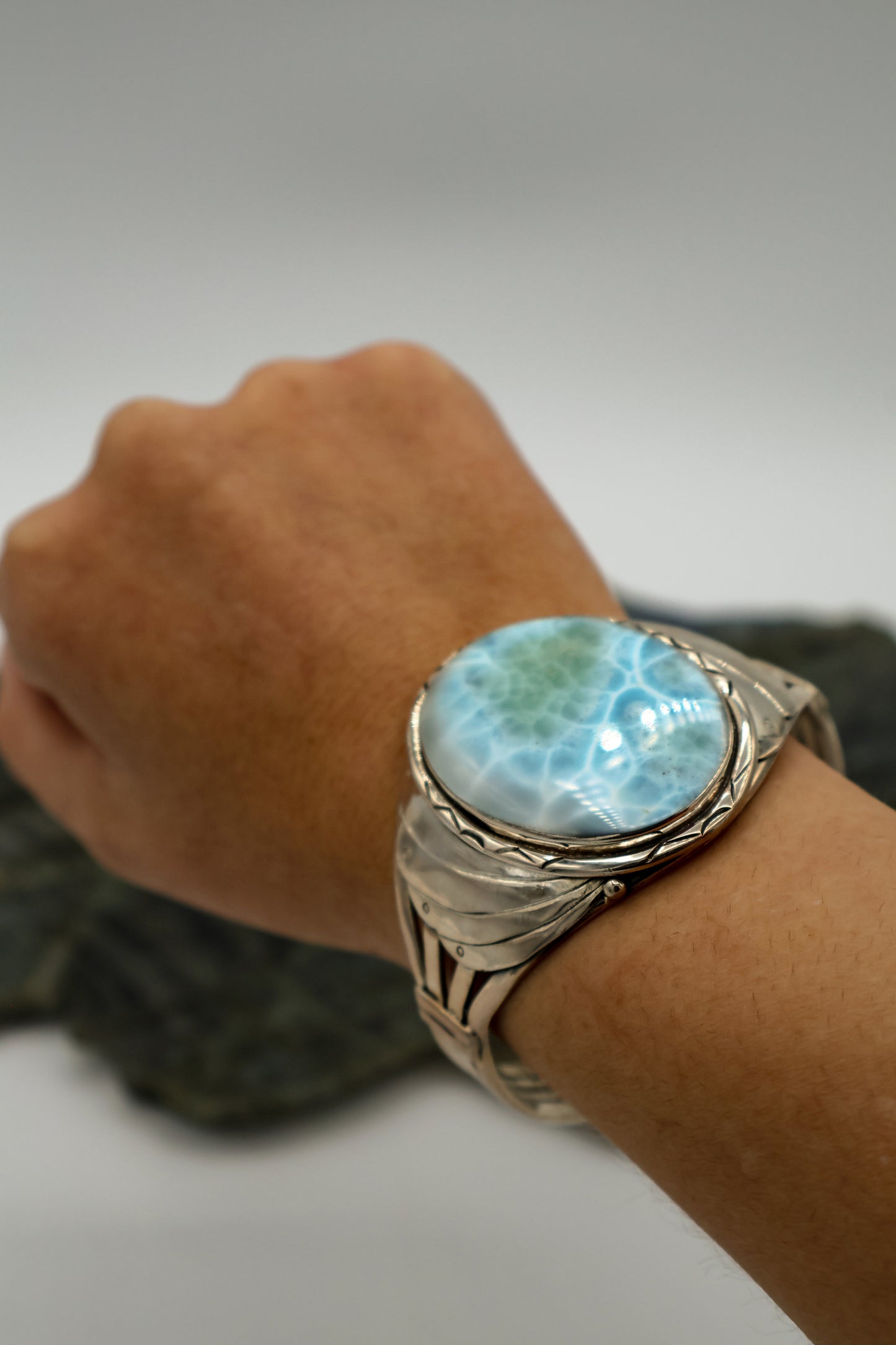 Larimar Bracelet with Sterling Silver Wire Cuff