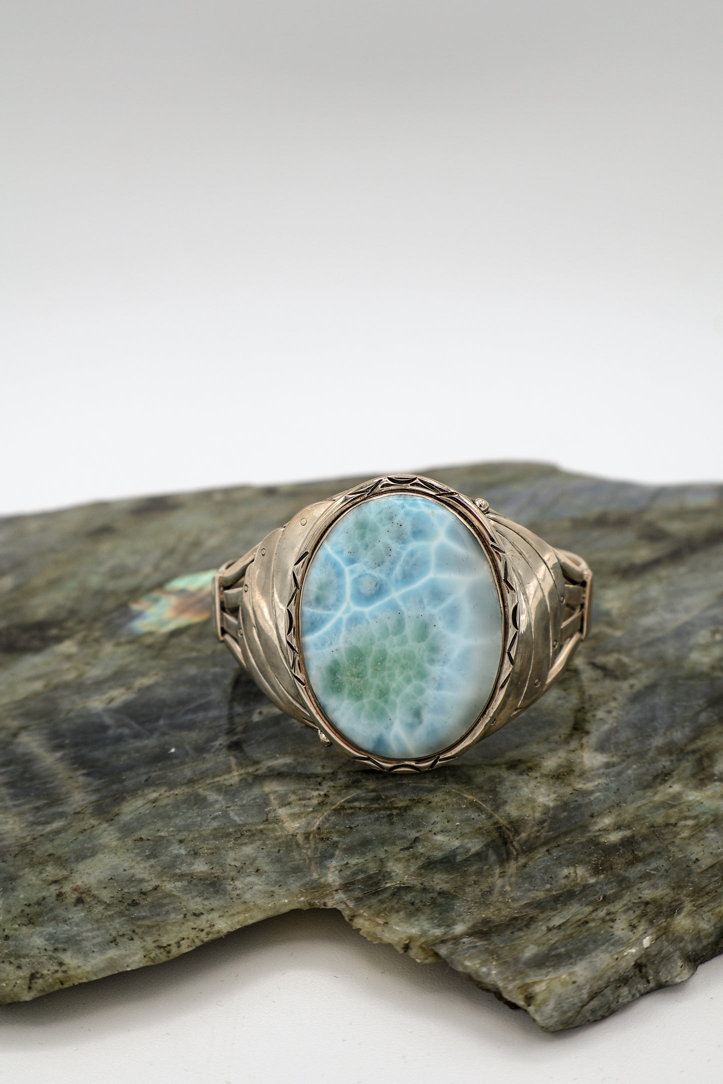 Larimar Bracelet with Sterling Silver Wire Cuff