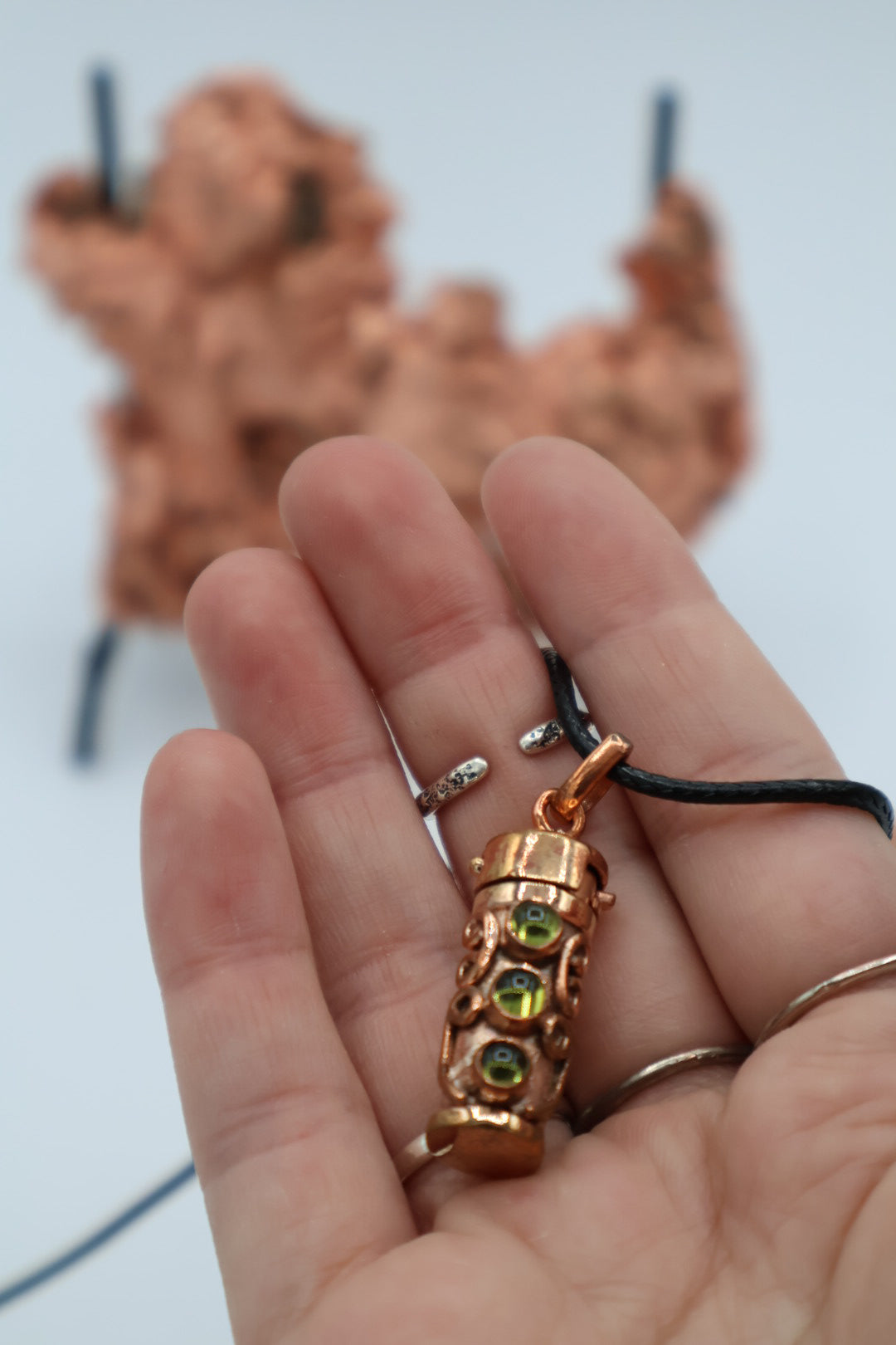 Copper Intention Necklace With Gemstone | Poison Locket Box Pendant or Cylinder