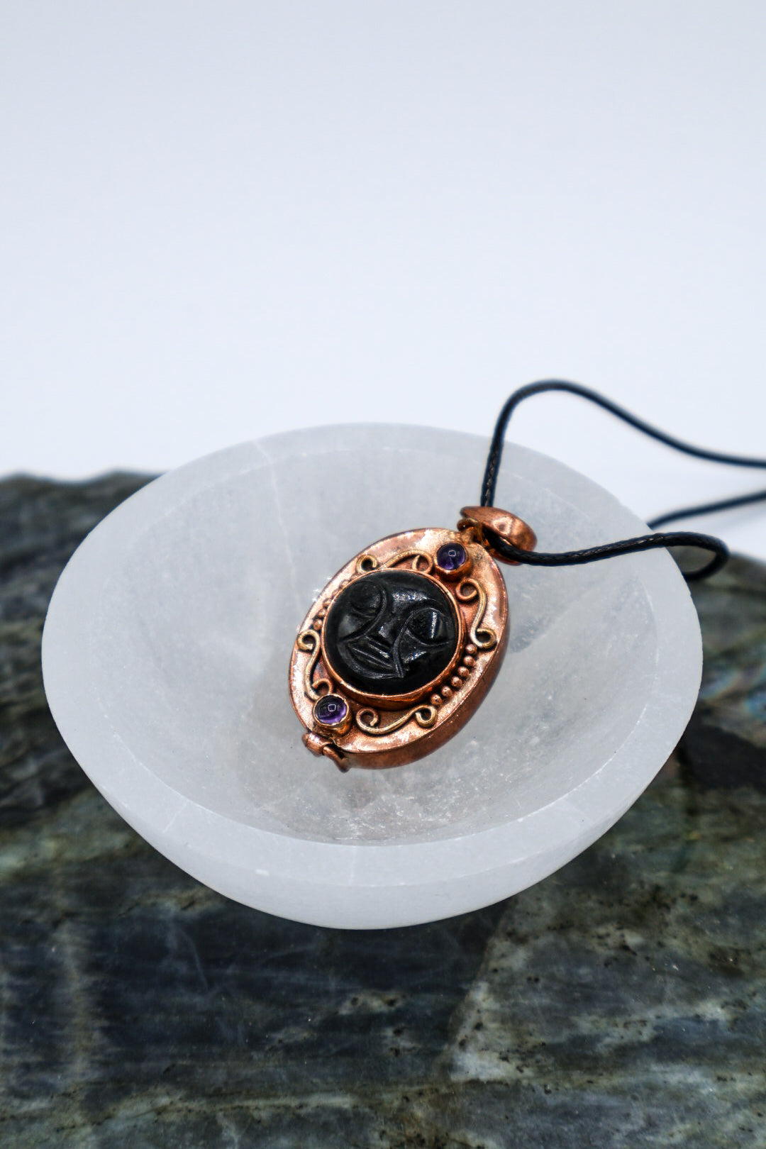 Copper Intention Necklace With Gemstone | Poison Locket Box Pendant or Cylinder