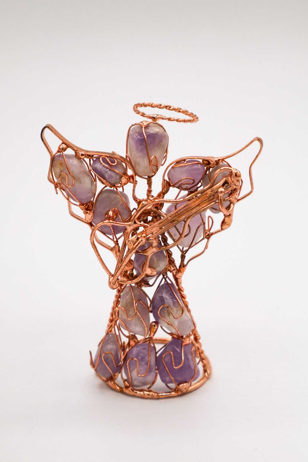 Angel Holding Instrument Copper Wire Sculpture With Assorted Gemstones (Small)