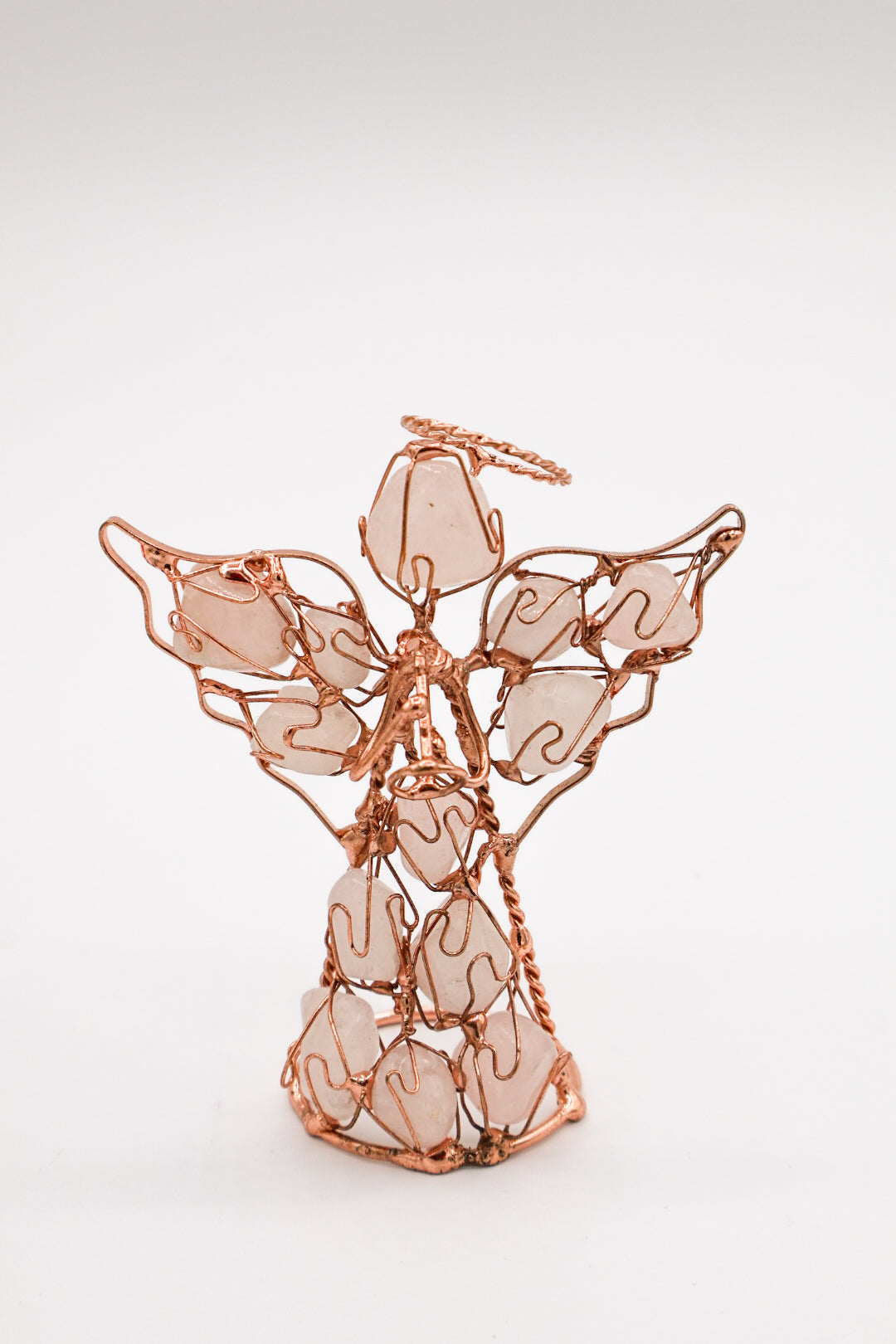 Angel Holding Instrument Copper Wire Sculpture With Assorted Gemstones (Small)