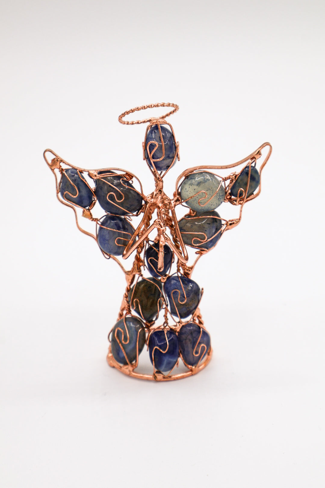 Angel Holding Instrument Copper Wire Sculpture With Assorted Gemstones (Small)