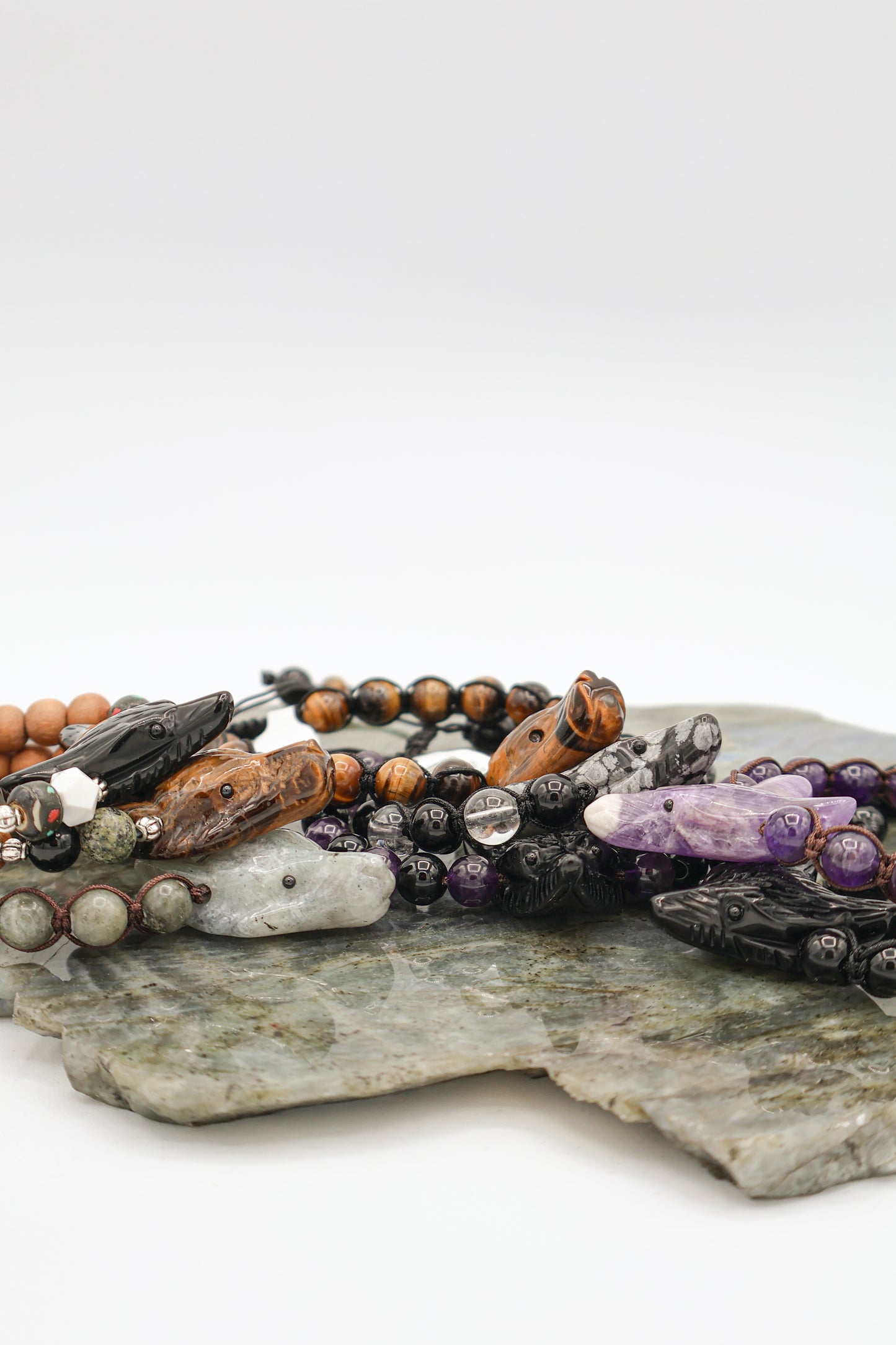 Amethyst Wolf Spirit Animal Woven Gemstone Bracelet