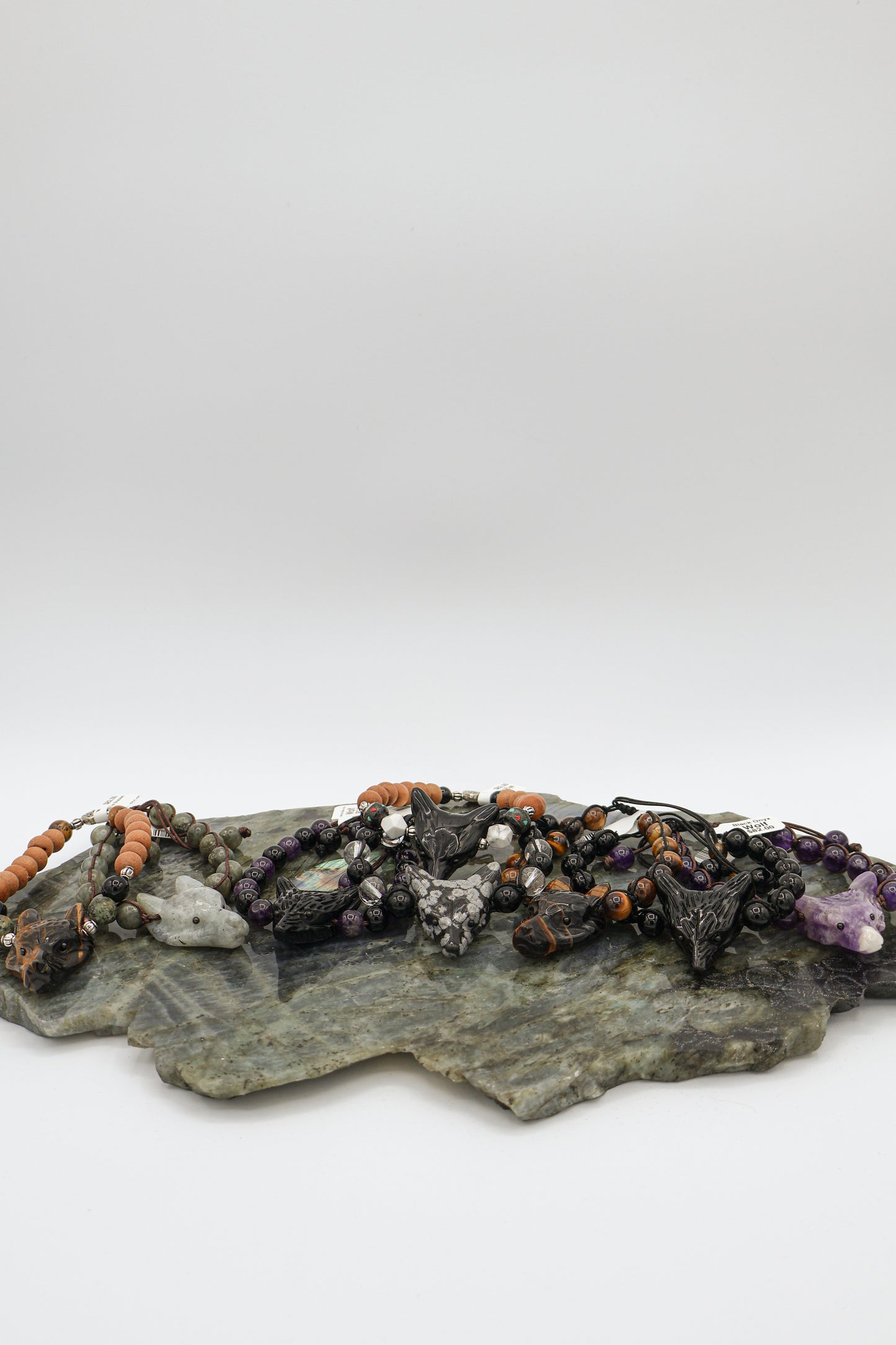 Black Onyx Wolf Spirit Animal Woven Gemstone Bracelet