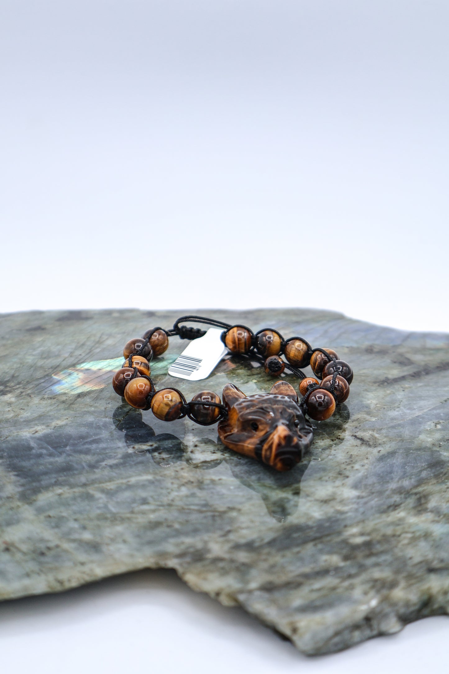 Tiger Eye Wolf Spirit Animal Woven Gemstone Bracelet