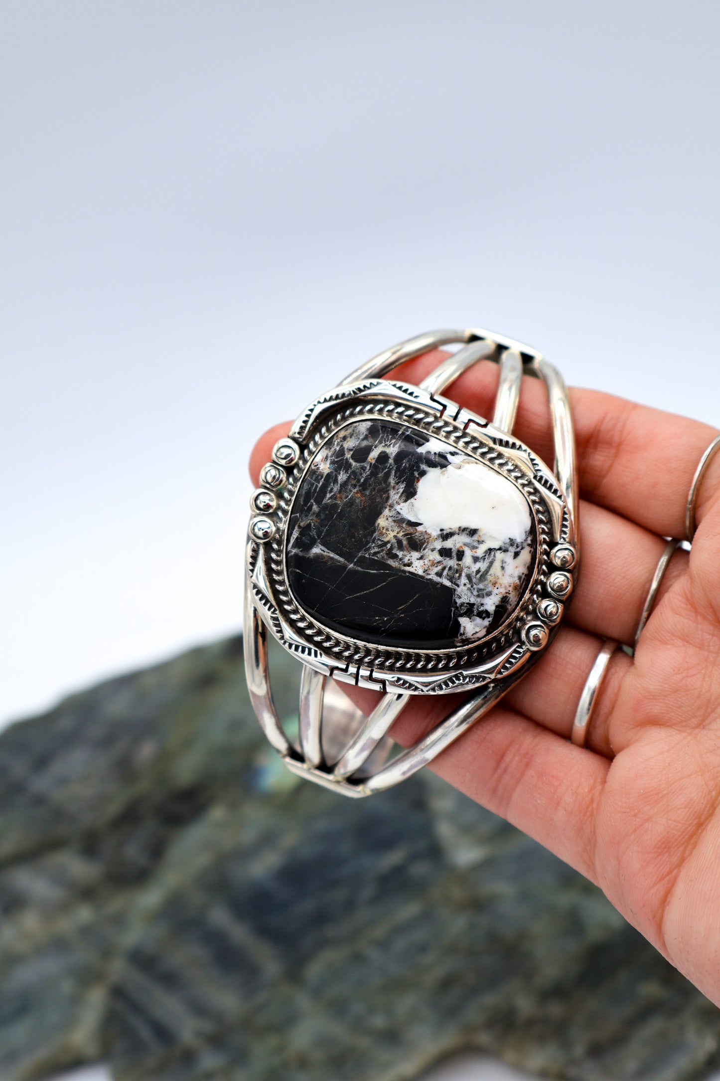 White Buffalo Turquoise Sterling Silver Cuff Bracelet