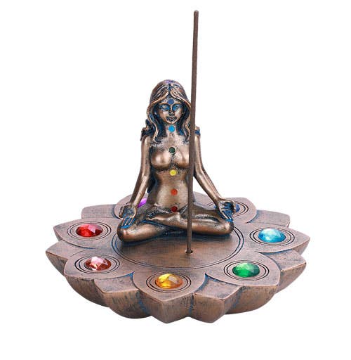 7 Chakra Incense Burner with Goddess in Meditation Pose | Incense Holder