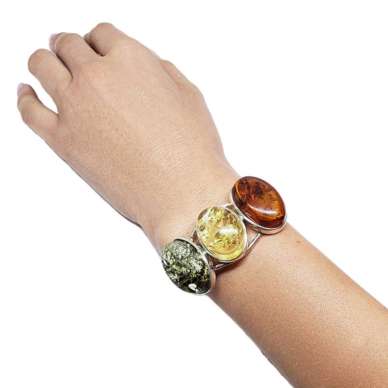 Tri-Color Amber Silver Cuff Bracelet