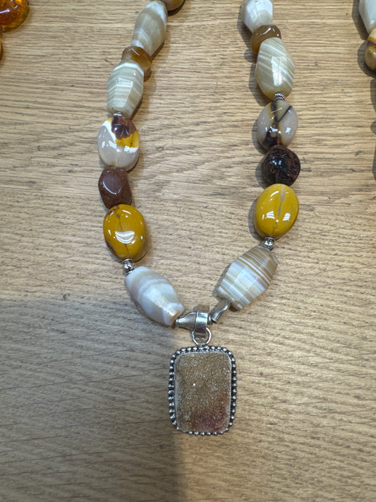 Square Geode Large Stone Bead Necklace