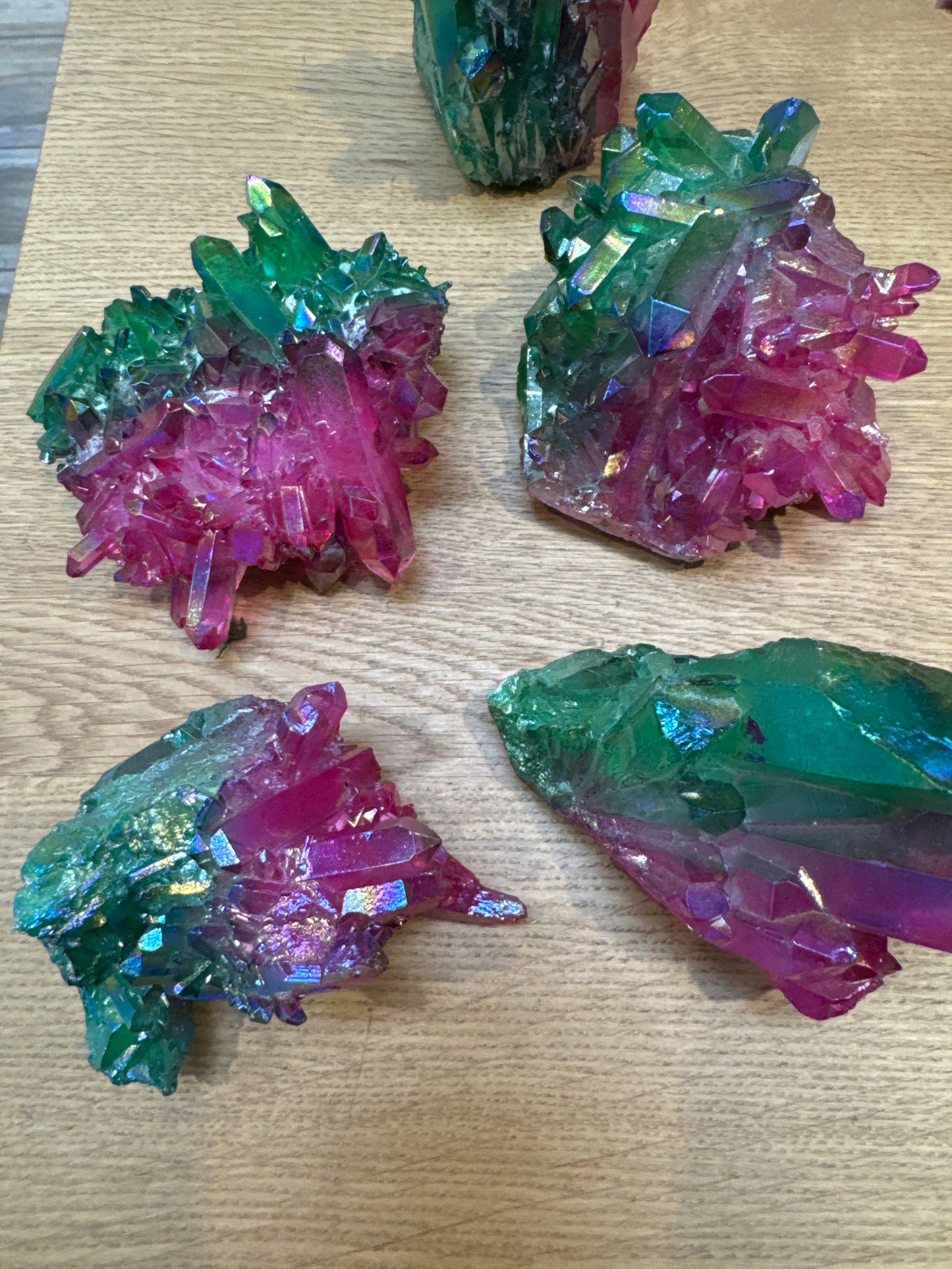Christmas Red and Green Aura Quartz Cluster