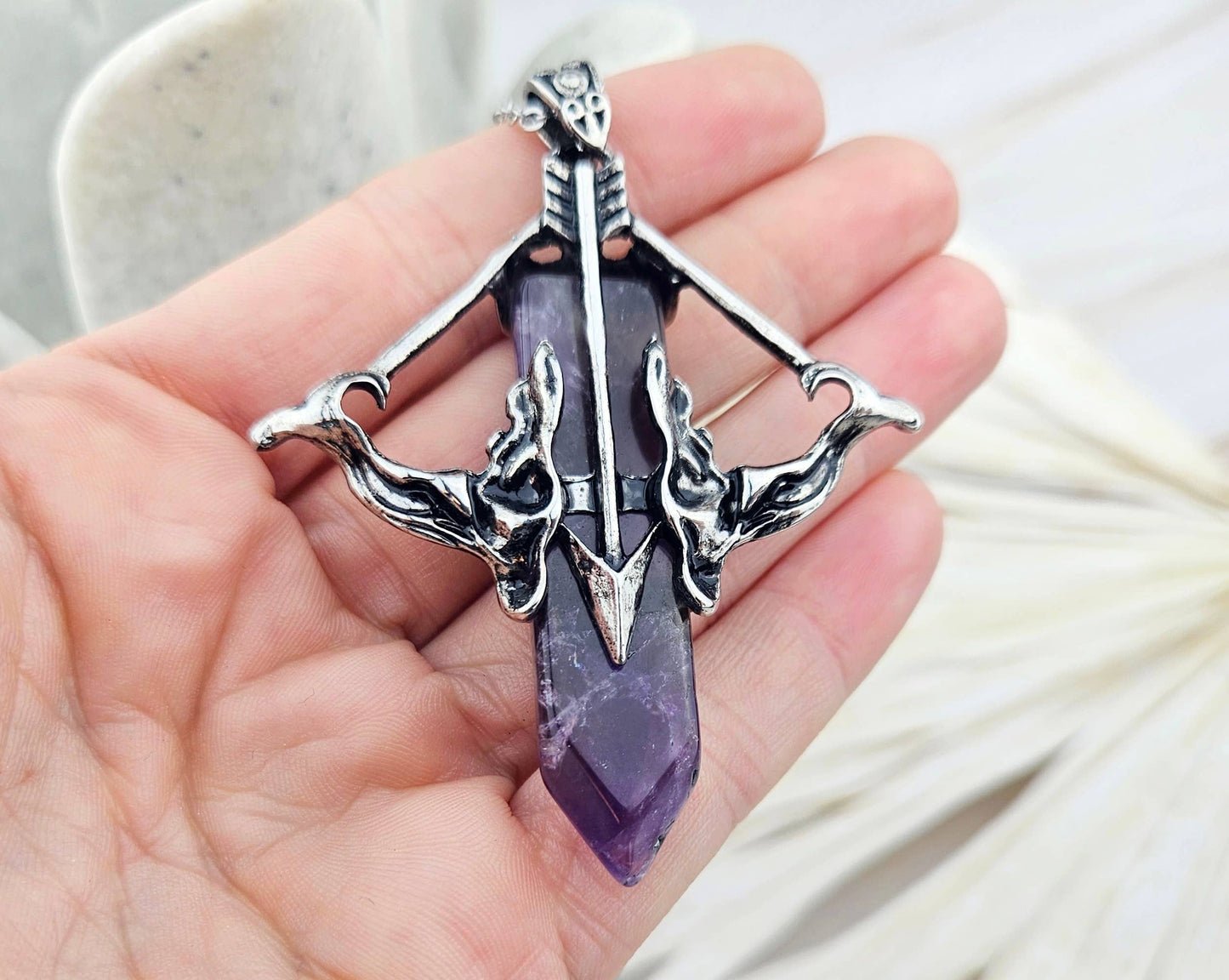 Amethyst Bow and Arrow Intuition Gemstone Necklace