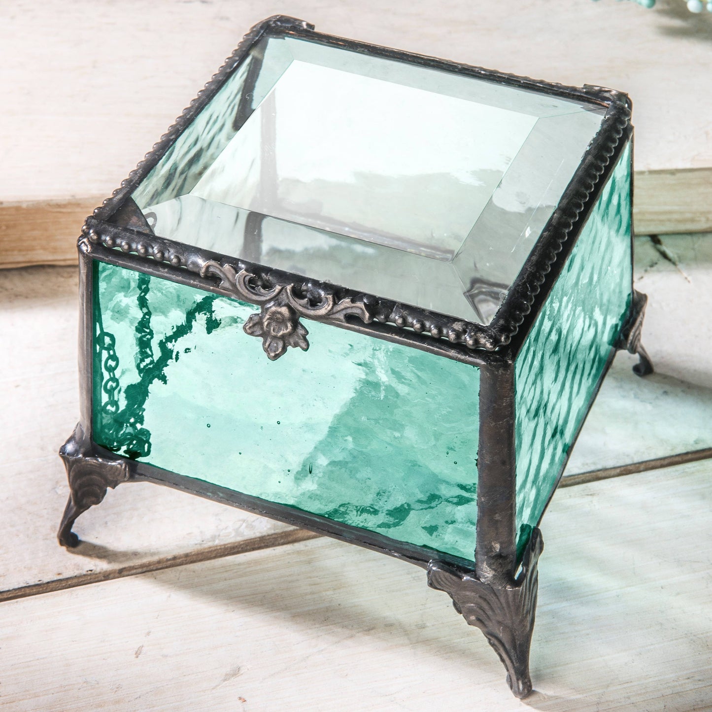 Turquoise Glass Decorative Jewelry Box | Vintage-Inspired Keepsake