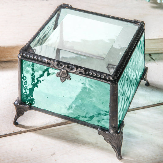 Turquoise Glass Decorative Jewelry Box | Vintage-Inspired Keepsake