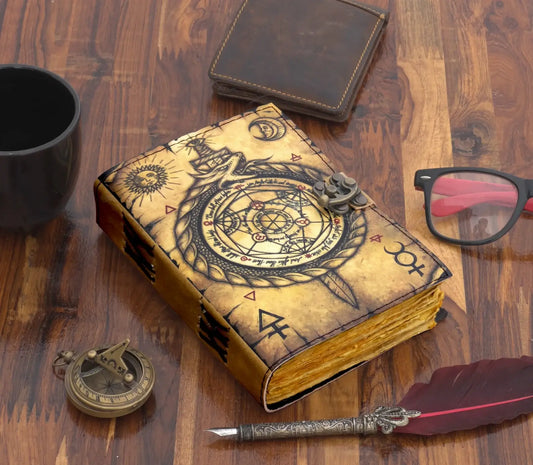 Vintage Style Leather Journal with Compass Print 