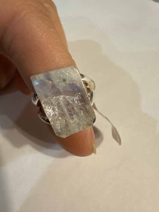 Raw Moonstone Sterling Silver Ring (Size 5)