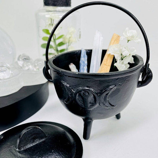 Crystal Cauldron with Triple Moon Accent Halloween Decor
