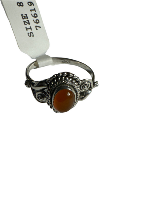 Carnelian Quartz Sterling Silver Ring (Size 8)