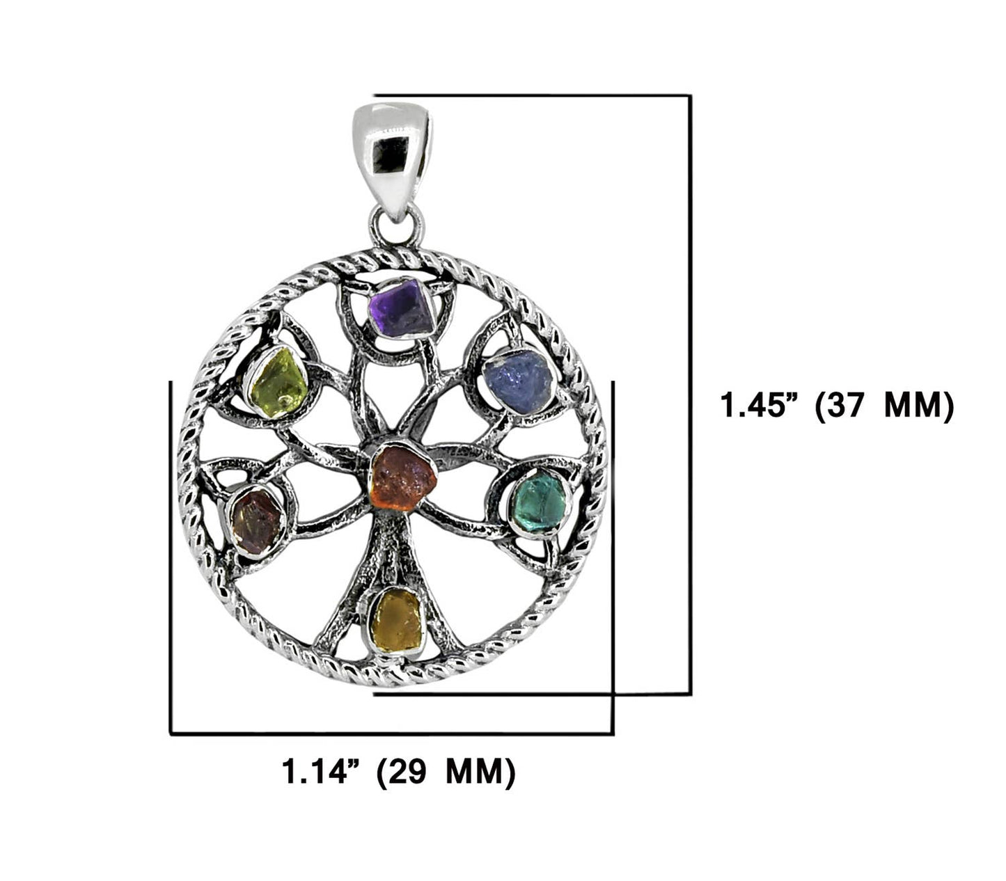 7 Stone Sterling Silver Chakra Pendant with Necklace