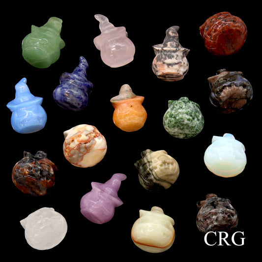 Assorted Gemstone Pumpkin Jack O' Lanterns with Witch Hat Pocket Stone