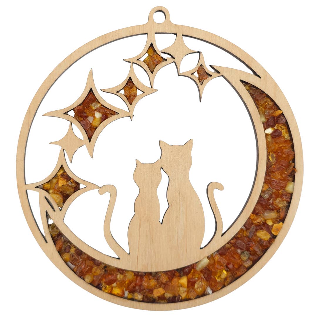 This Amber and Wood Cats Suncatcher and Magnet Decor