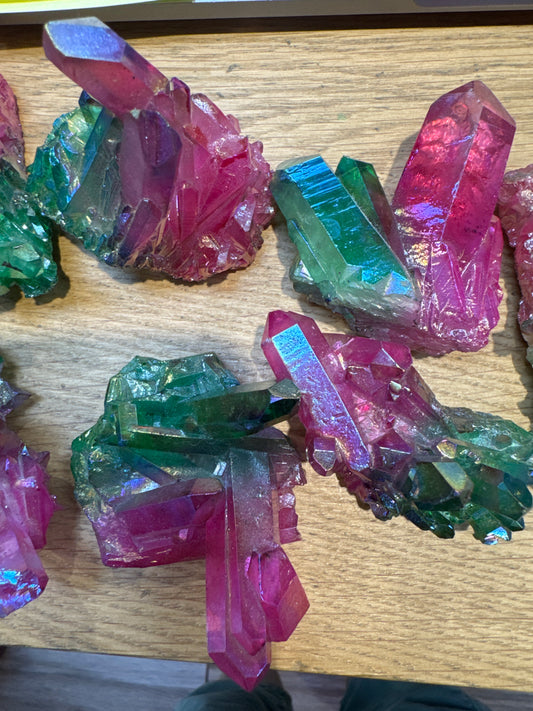 Christmas Red and Green Aura Quartz Cluster