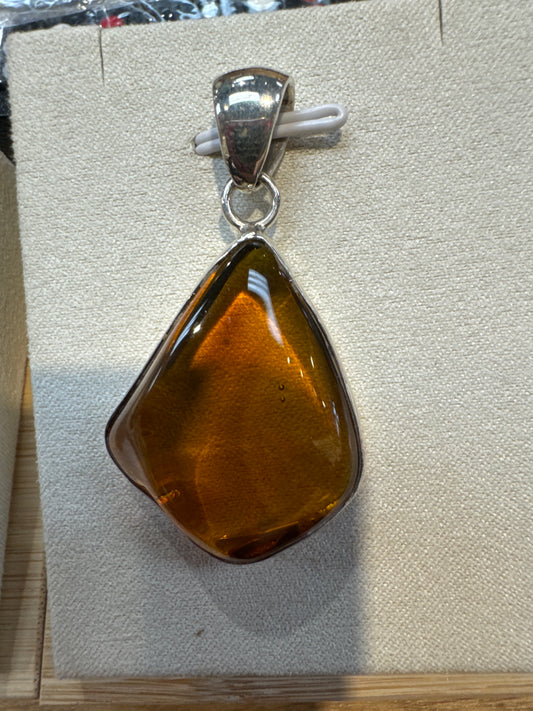 Amber Pendant Rough Tear Drop Diamond
