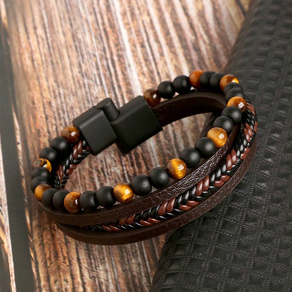 Gemstone Men's Leather Bracelets