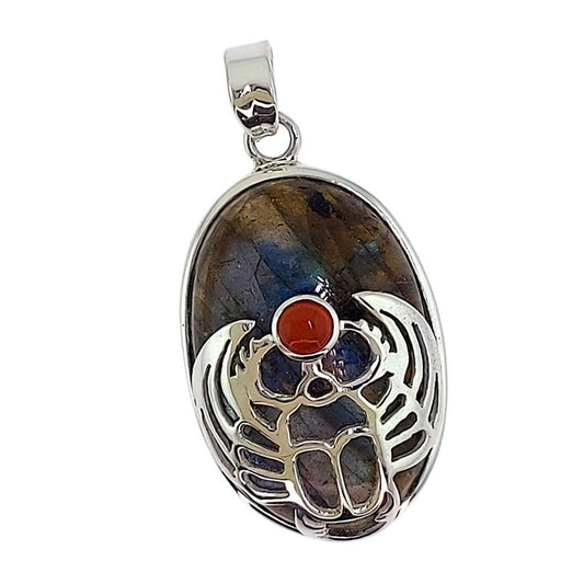 Labradorite and Carnelian Mystical Life Scarob in Sterling Silver