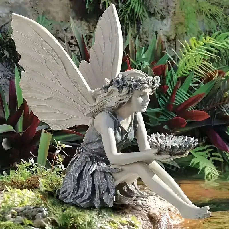 Flower Fairy Statue with Angel Wings