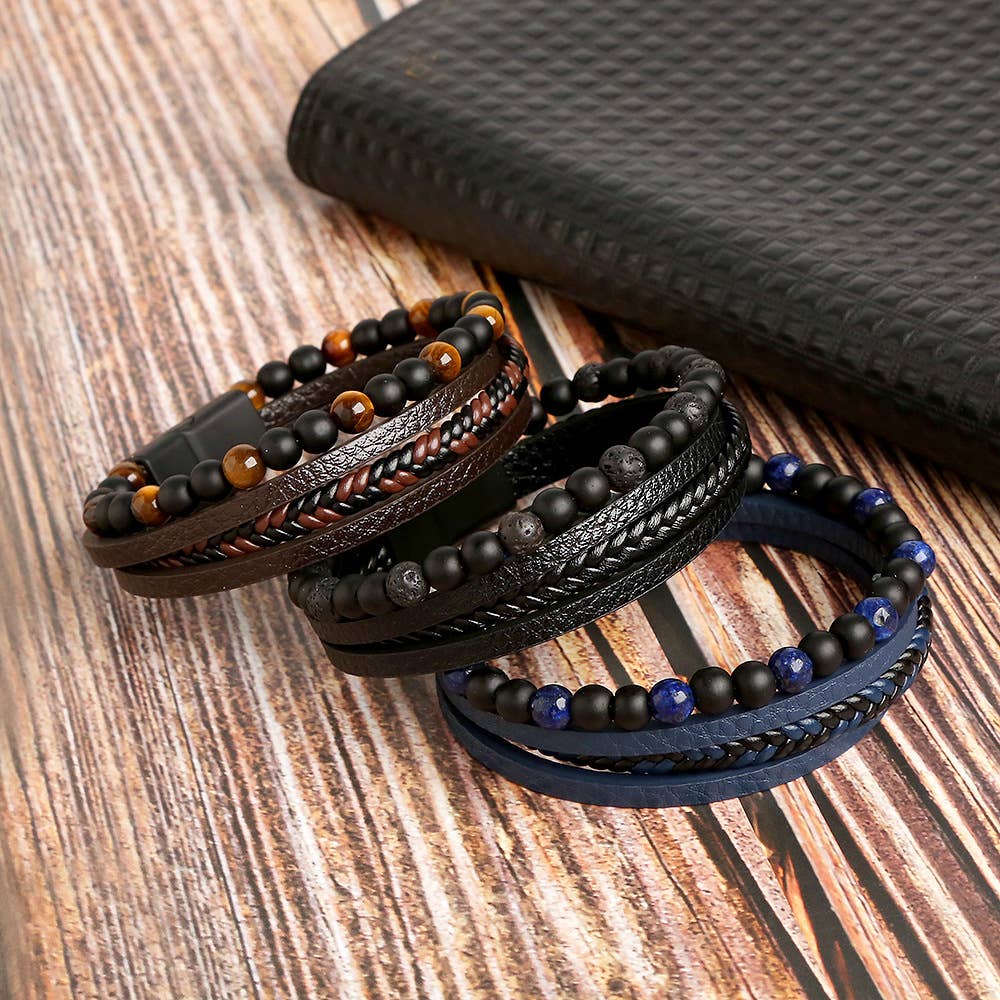 Gemstone Men's Leather Bracelets