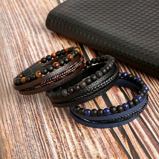 Gemstone Men's Leather Bracelets