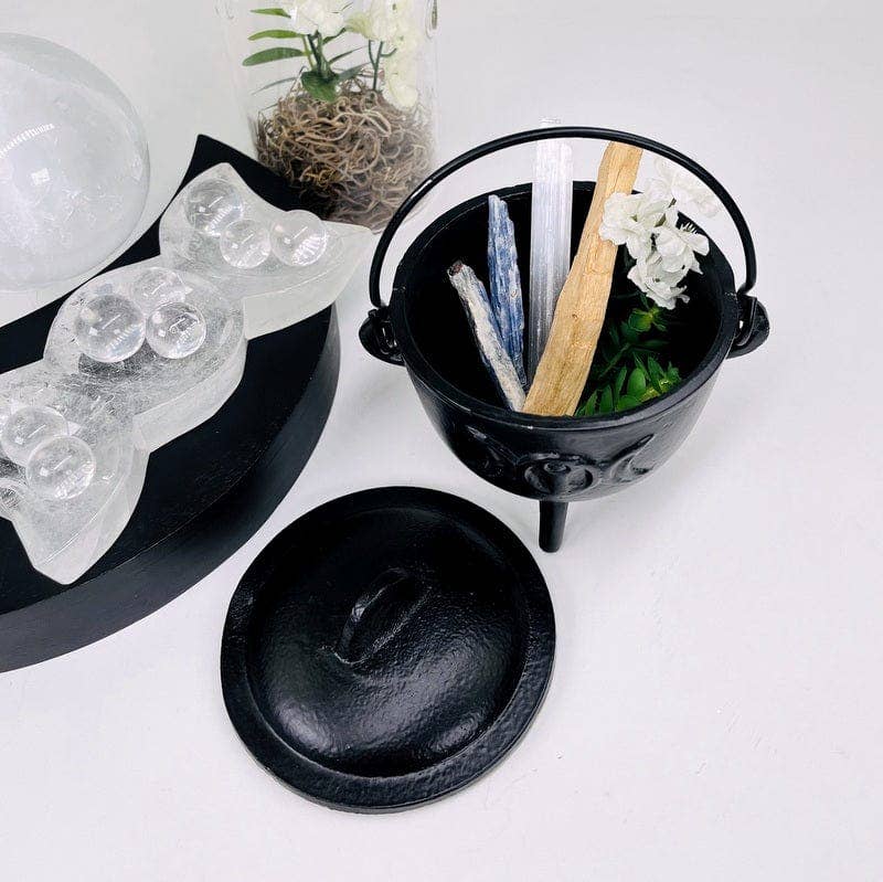 Crystal Cauldron with Triple Moon Accent Halloween Decor
