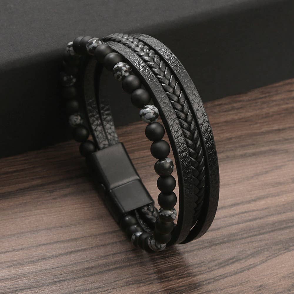 Gemstone Men's Leather Bracelets