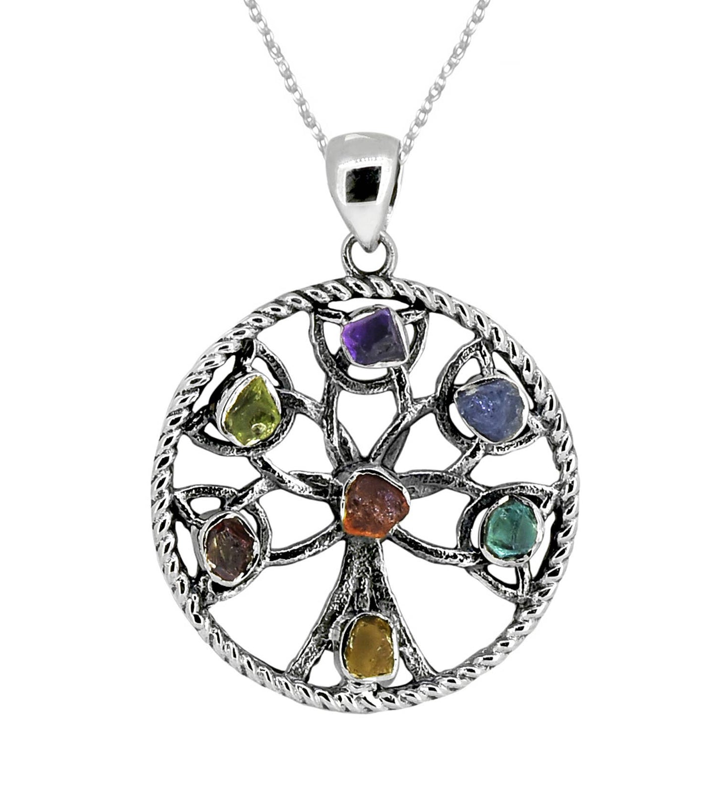 7 Stone Sterling Silver Chakra Pendant with Necklace