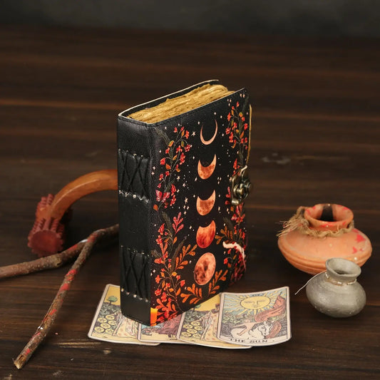 Vintage Style Leather Journal with Phases of the Moon