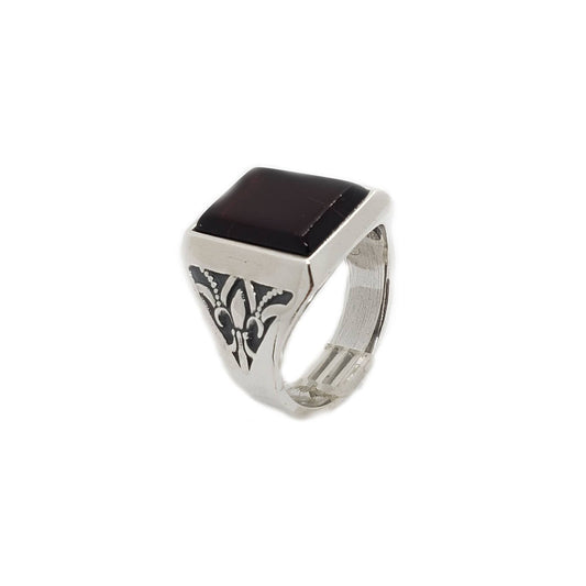 Cherry Amber Men’s Ring with Fleur-de-lis