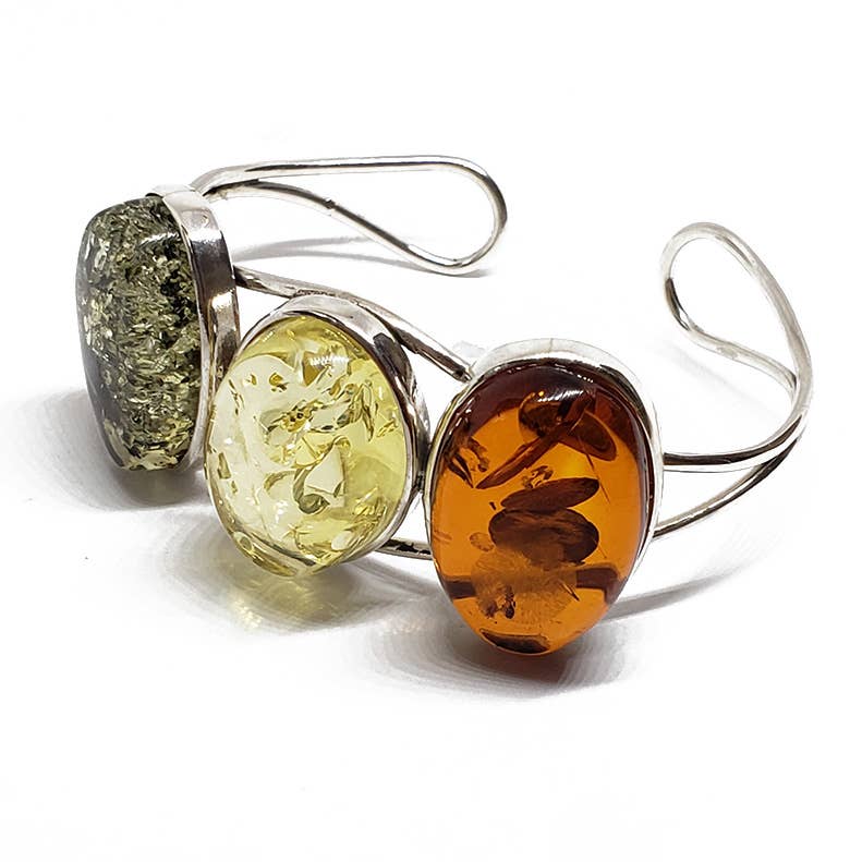 Tri-Color Amber Silver Cuff Bracelet