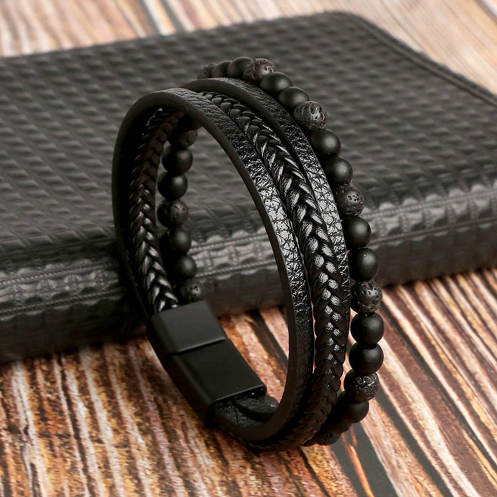 Gemstone Men's Leather Bracelets
