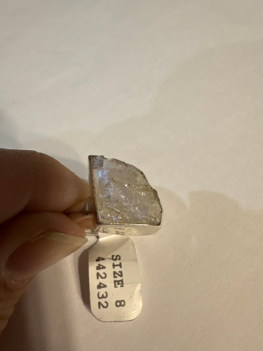 Raw Moonstone Sterling Silver Ring (Size 8)