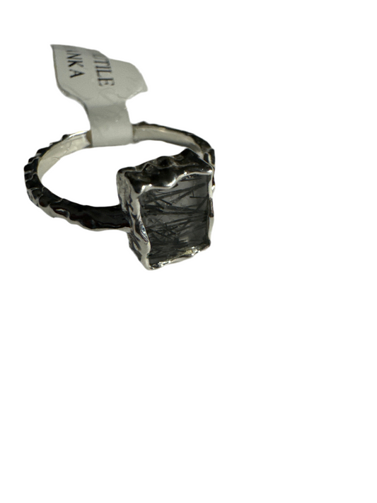 Black Rutile Quartz Size 6 Sterling Silver Ring