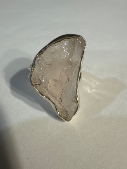 Raw Rose Quartz Sterling Silver Ring (Size 9)